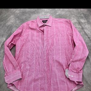 Bugatchi Men's Casual Pink Checkered Shirt Size Medium